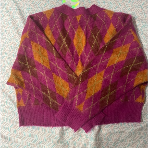 DayDreamer Cardigan Argyle Fuchsia Sunset  Orange - Picture 6 of 9